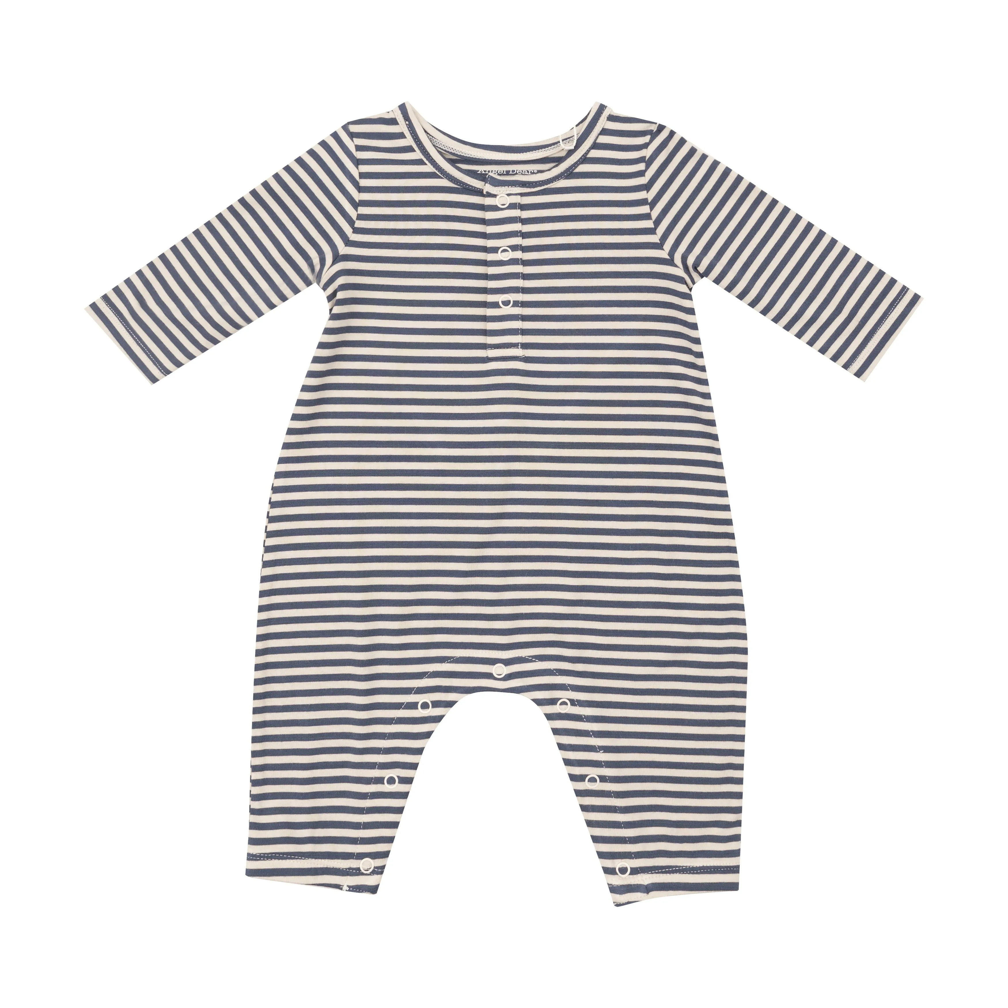 Angel Dear || Footballs   Navy & Oat Stripe Long Sleeve Henley Romper