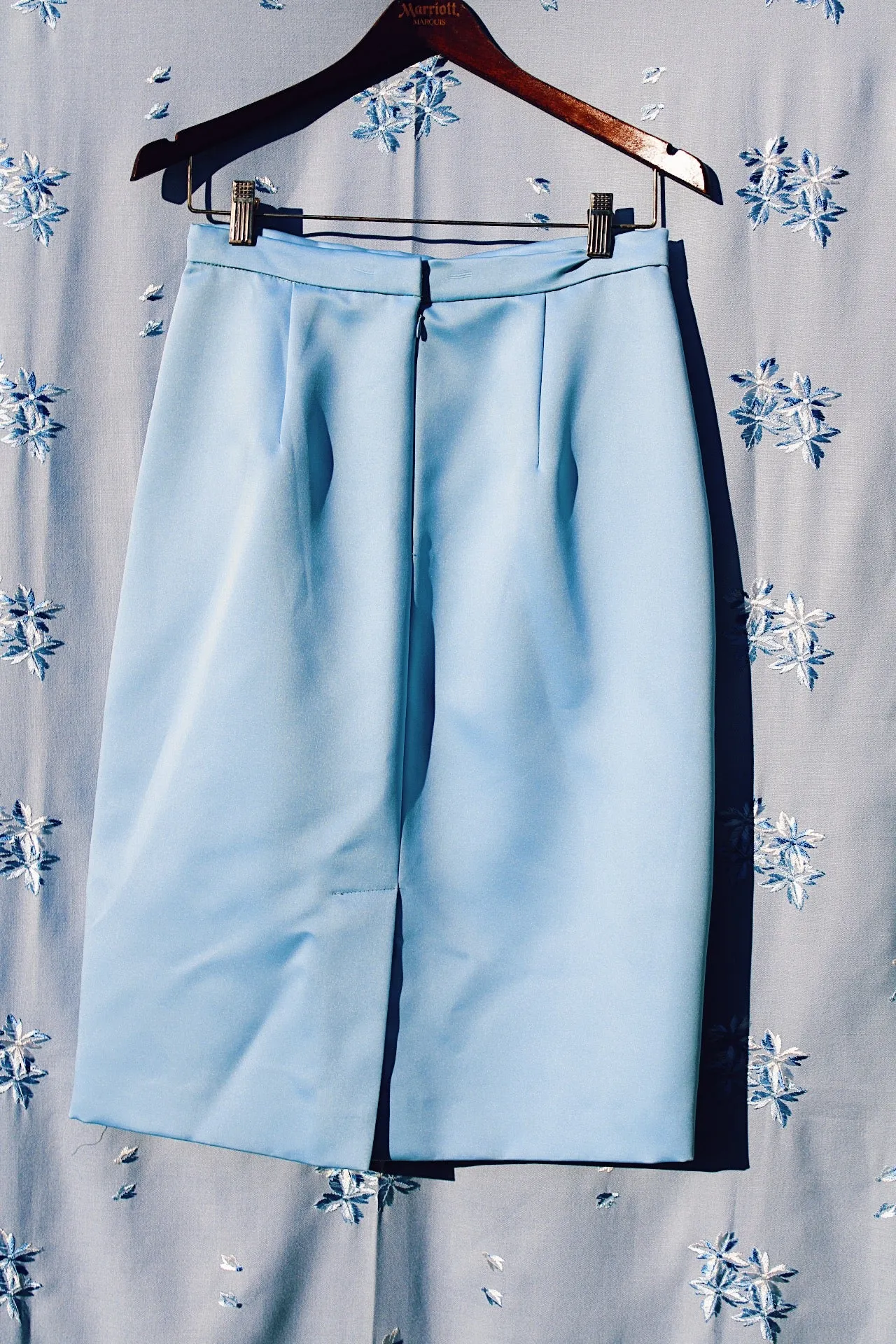 Blue Satin Pencil Skirt
