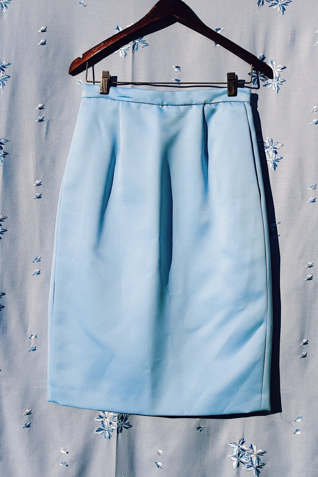 Blue Satin Pencil Skirt