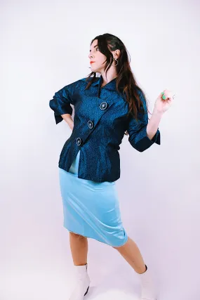 Blue Satin Pencil Skirt