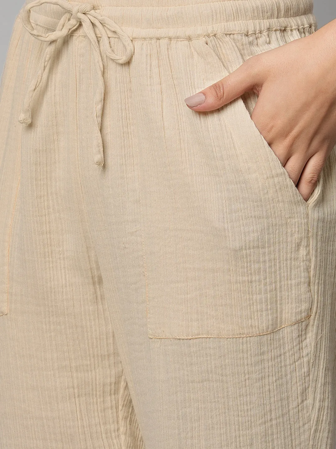 Crinkle Double Crepe Cotton Henley Top & Jogger Set