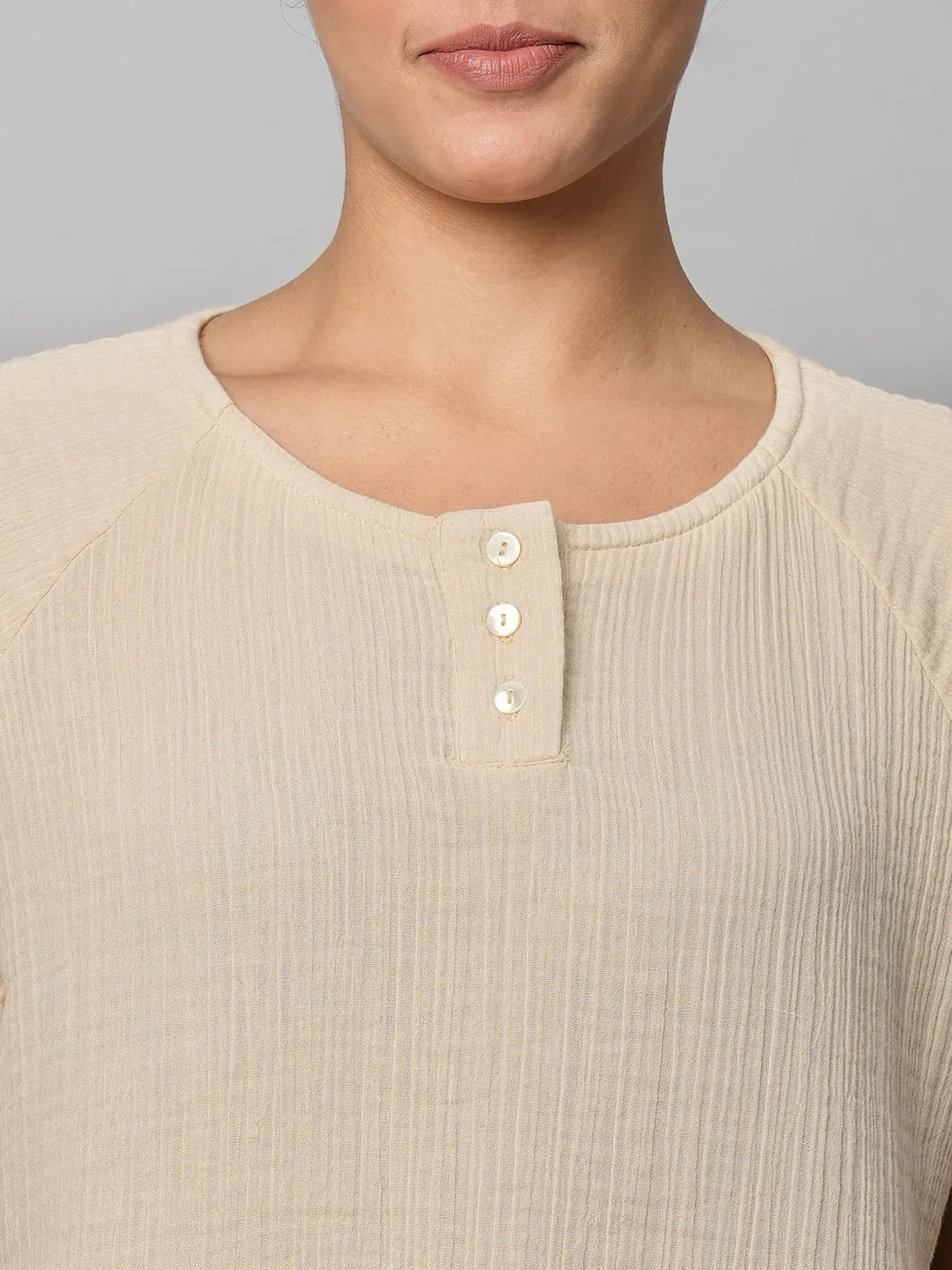 Crinkle Double Crepe Cotton Henley Top & Jogger Set