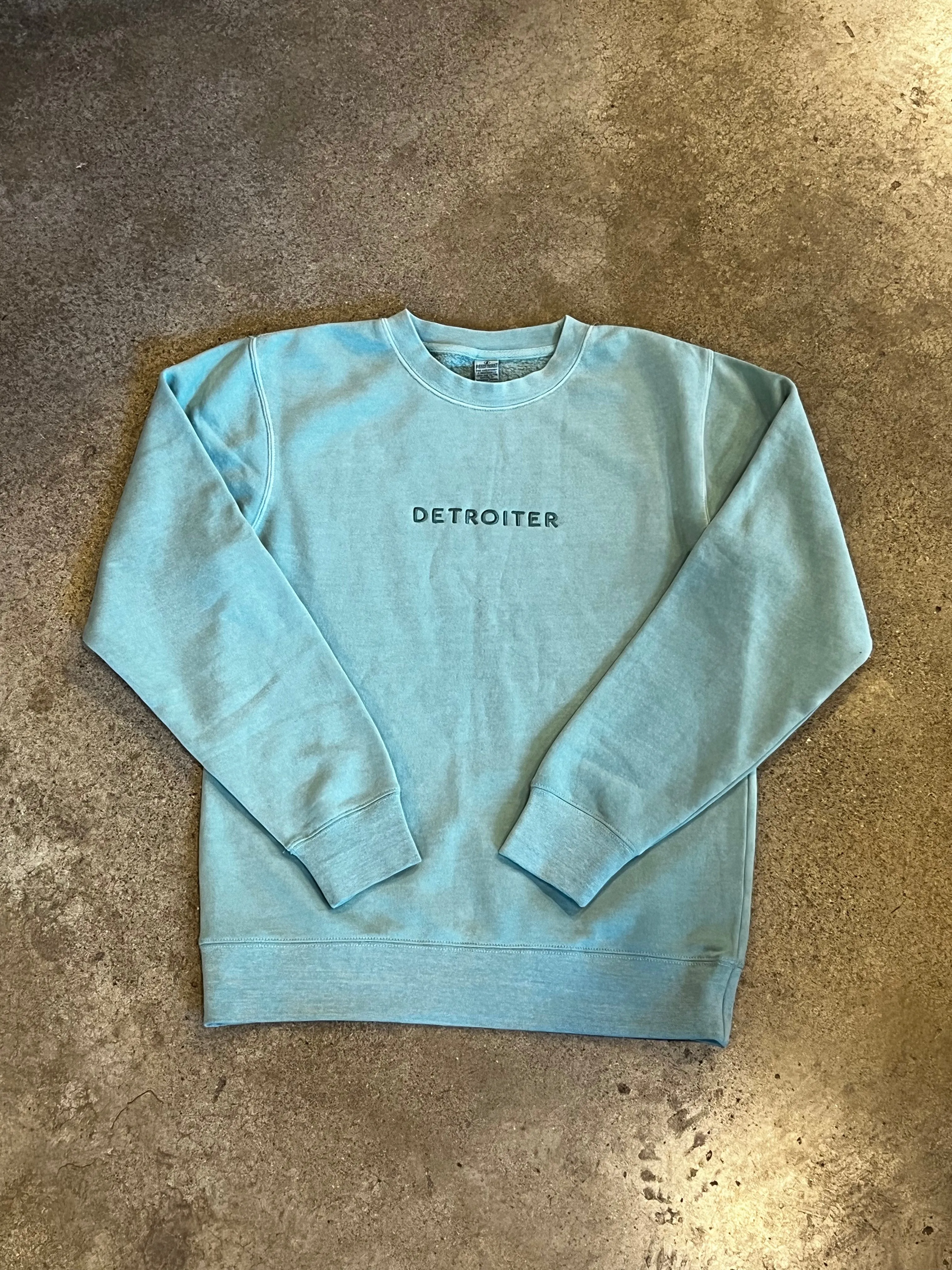Detroiter Crew Neck- Embroidered /  White   Mint / Unisex