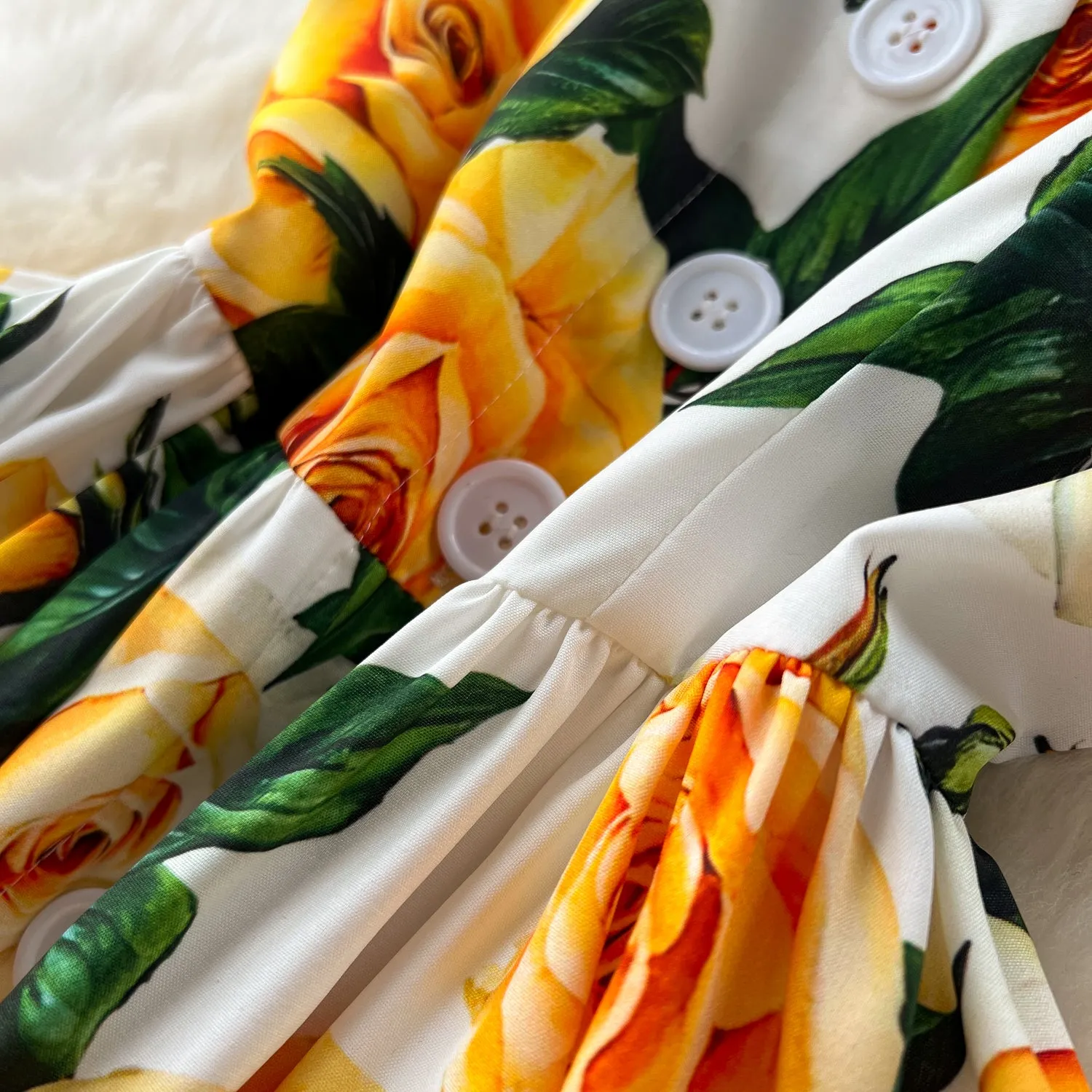 Floral Printed Single-breasted Slip Dress