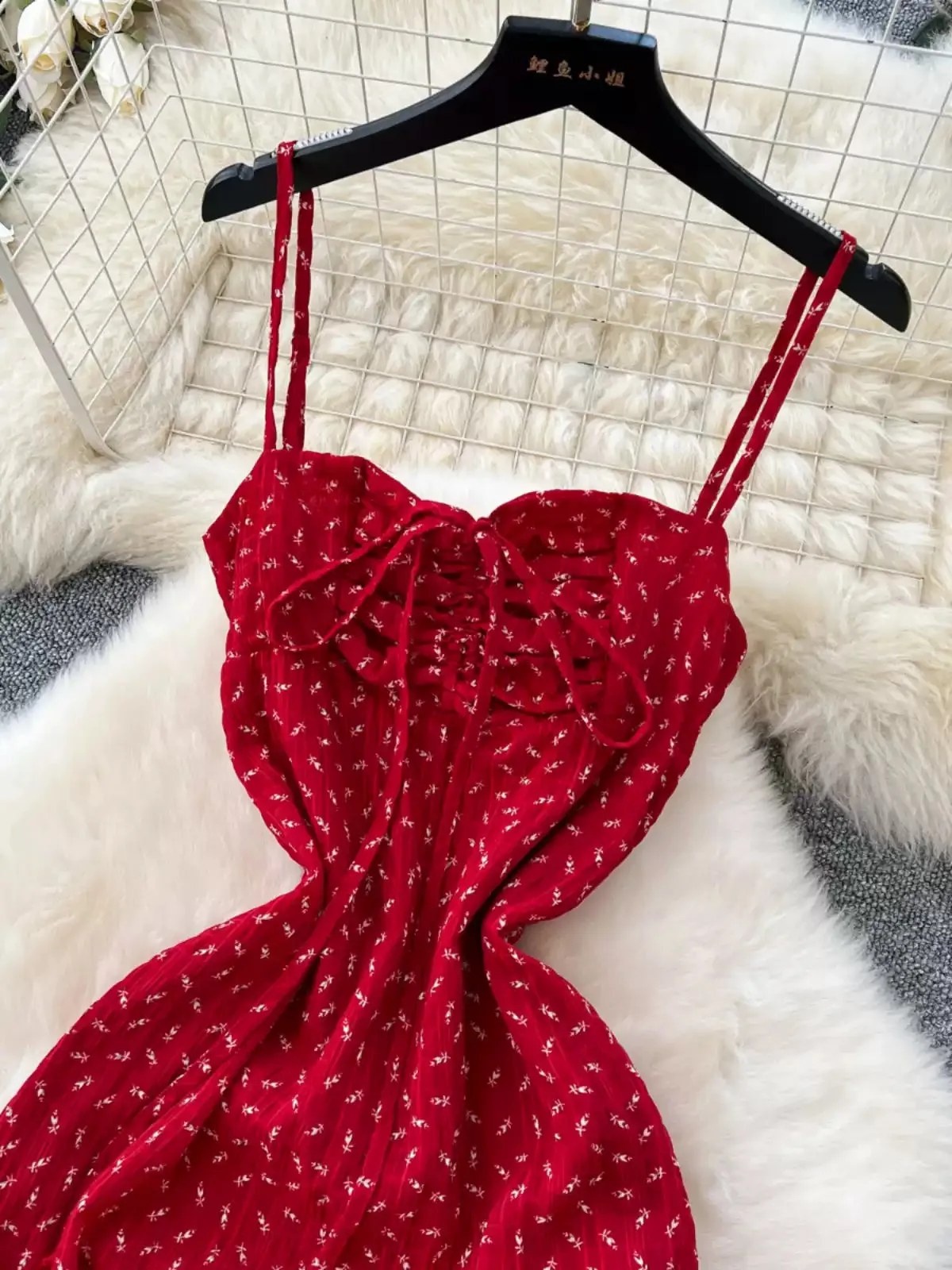 French Style Lace-up Floral Slip Dress