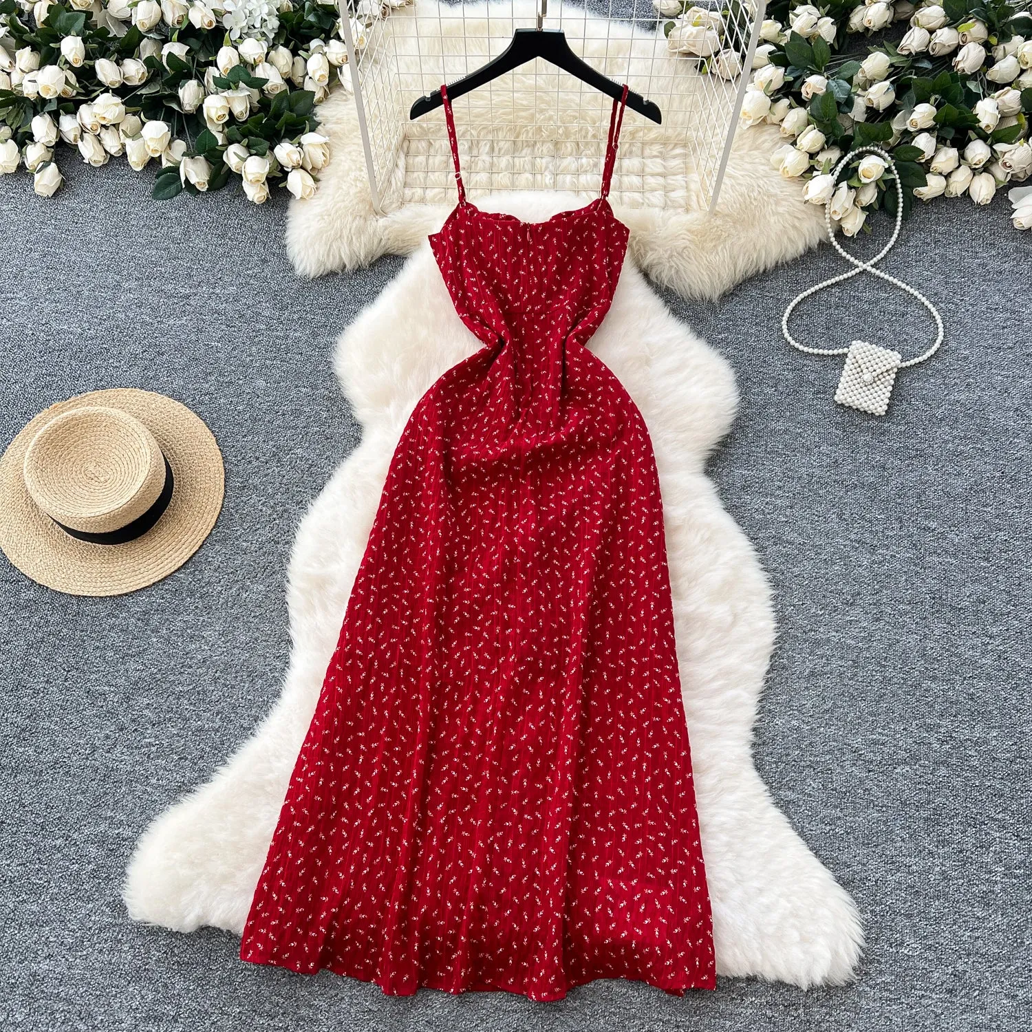 French Style Lace-up Floral Slip Dress