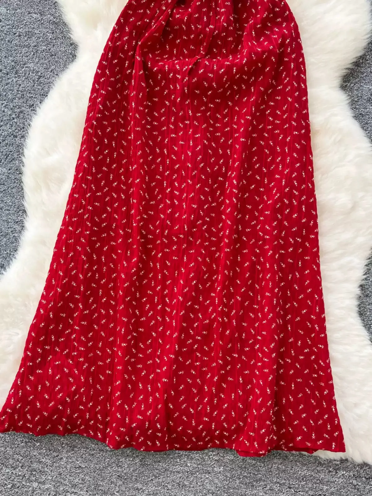 French Style Lace-up Floral Slip Dress