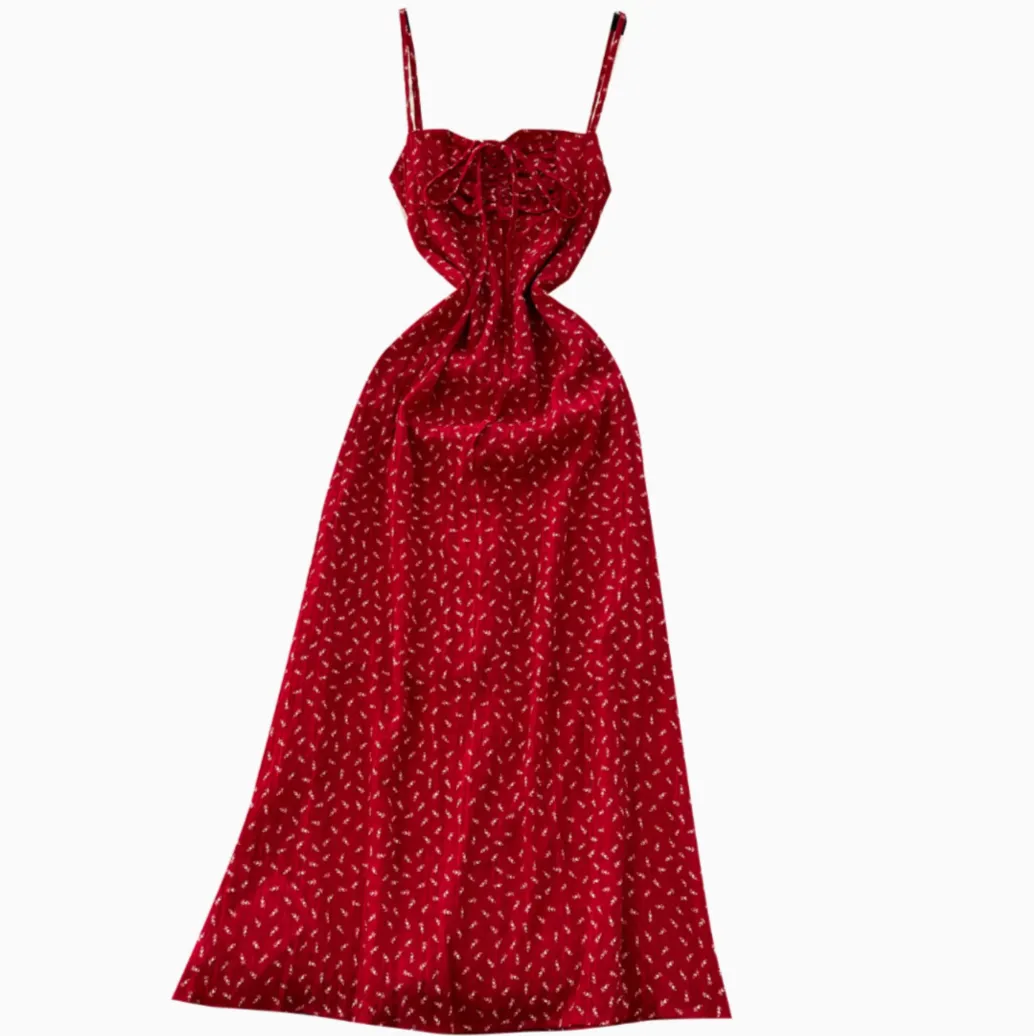 French Style Lace-up Floral Slip Dress
