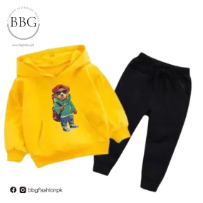 Green Bear Printed Kids Hoodie Set