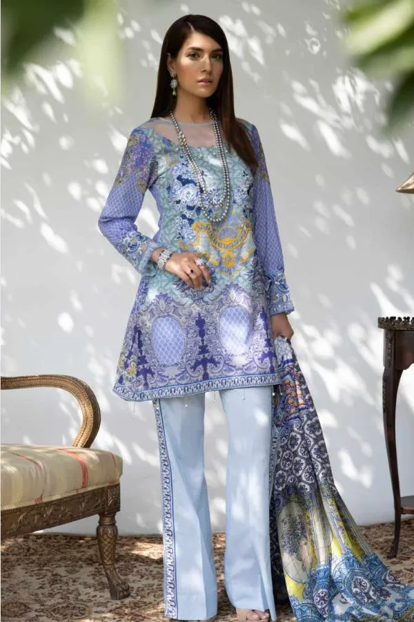 Hina Shah Luxury Lawn Collection 2018 – Bluu HS-06