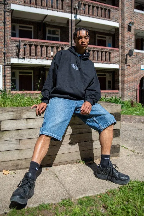 Hoodie in Black With Oval Logo Embroidery