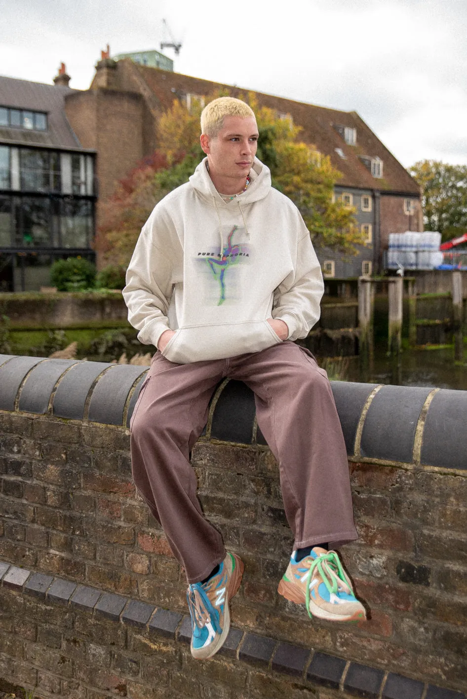 Hoodie in Sand With Pure Euphoria Print