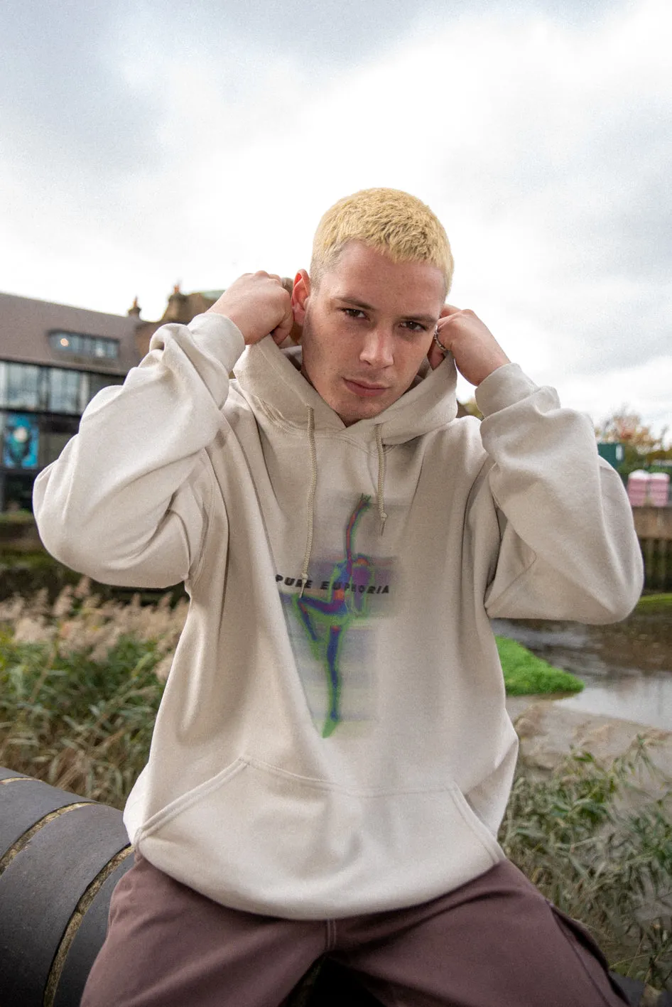 Hoodie in Sand With Pure Euphoria Print