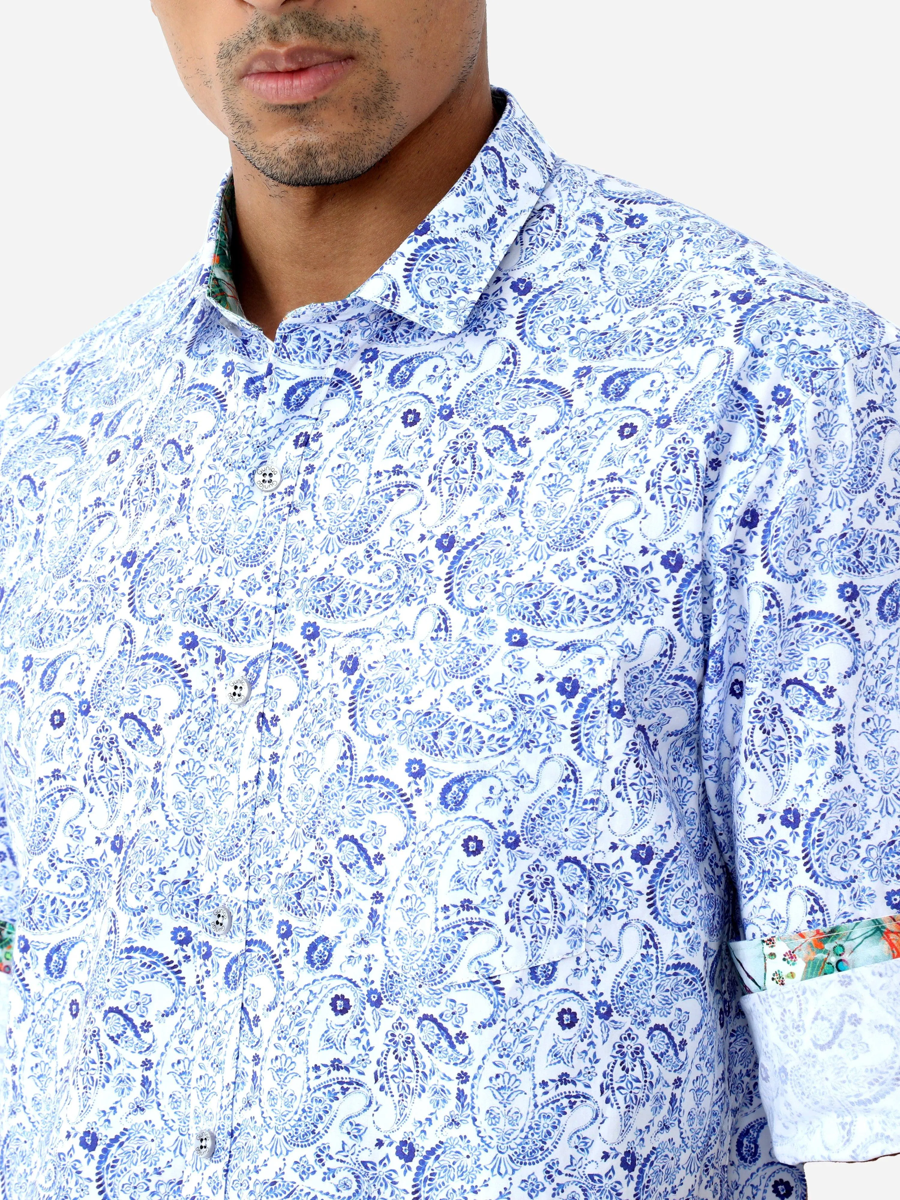 Indigo Paisley Digital Printed Full Shirt