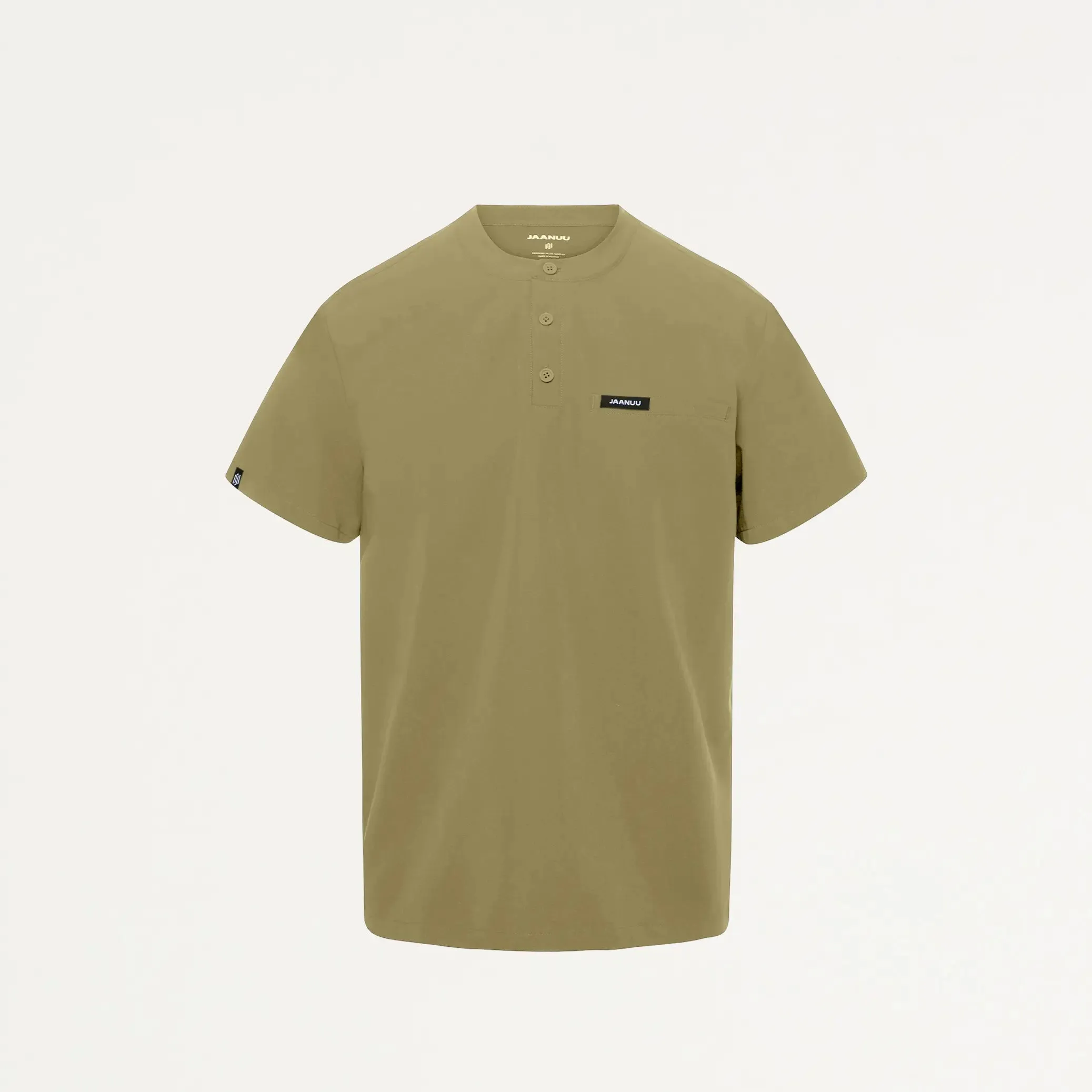 Jaanuu Men's Reeve Henley Scrub Top - Ceramic Khaki