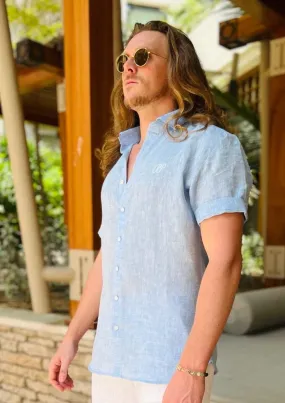 Laos Short Sleeve Linen Shirt - Sky Blue