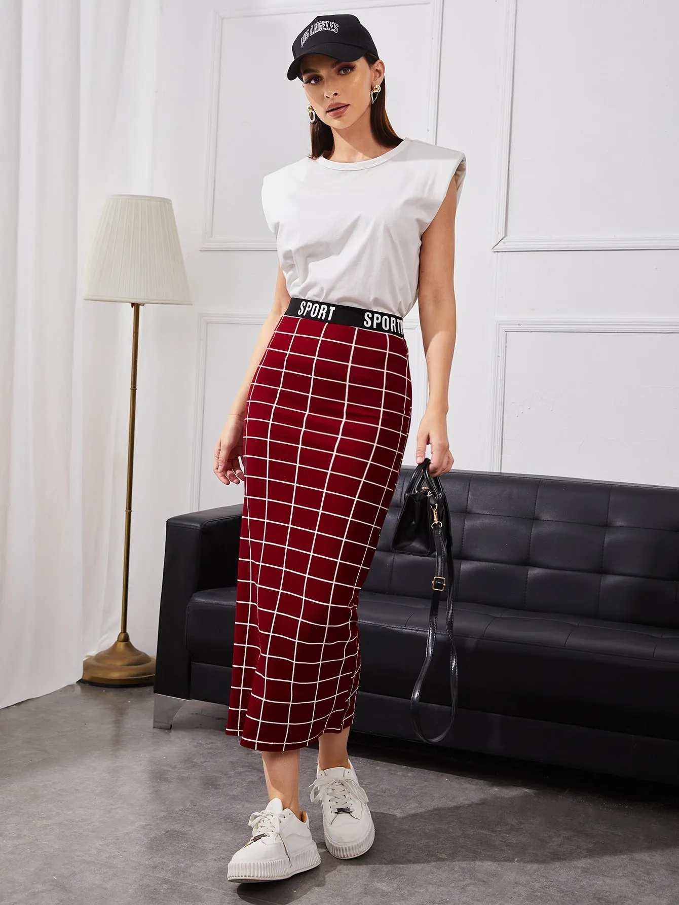 Letter Waist Grid Pencil Skirt SS24