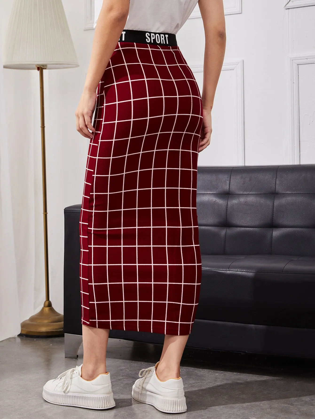 Letter Waist Grid Pencil Skirt SS24
