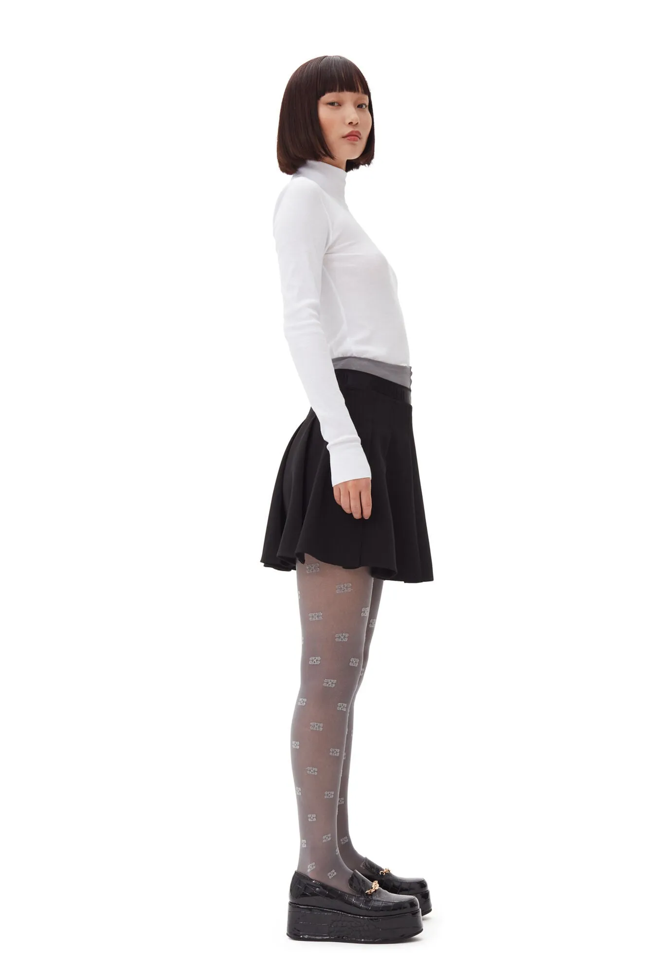 Light Twill Pleated Mini Skirt - Black