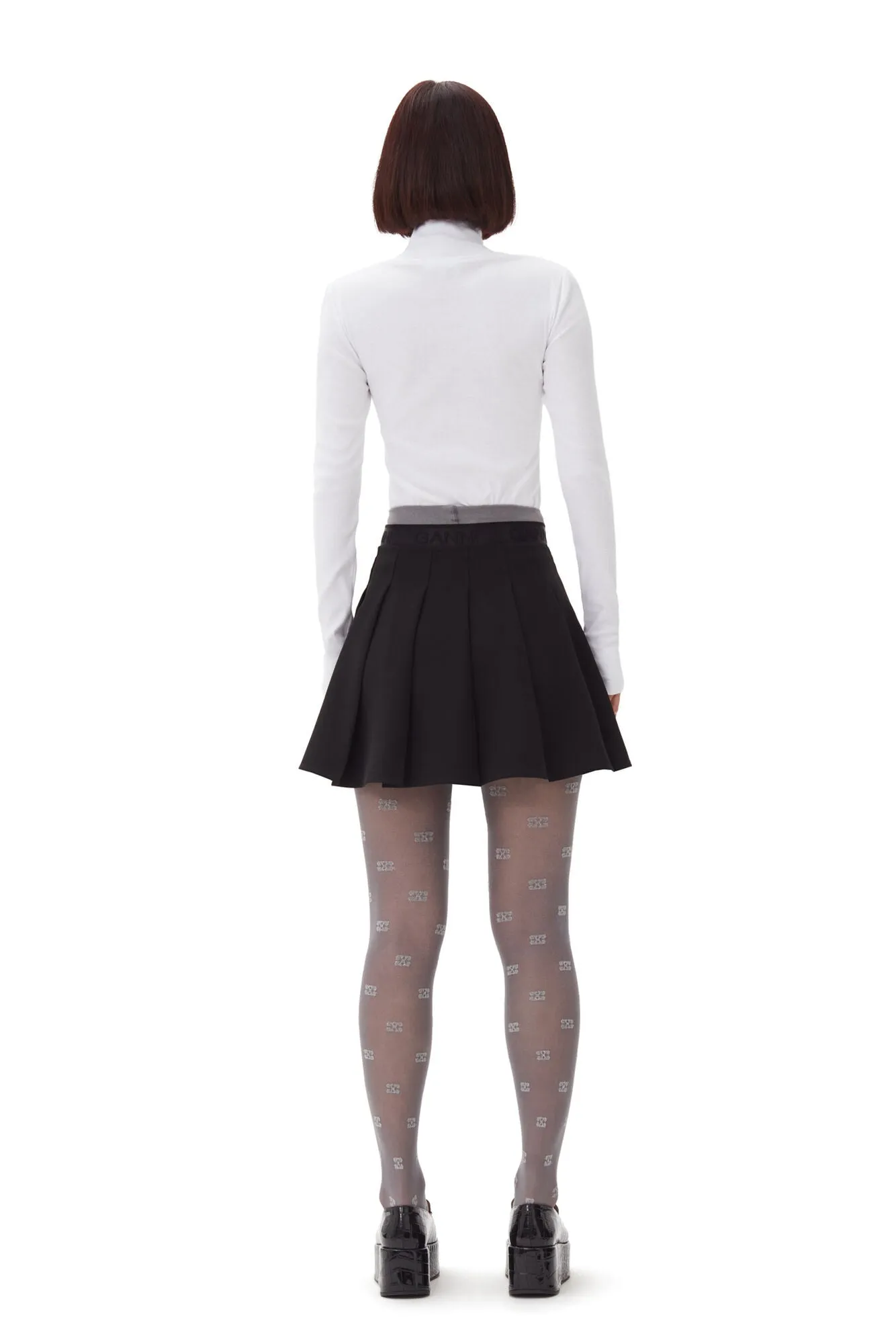 Light Twill Pleated Mini Skirt - Black