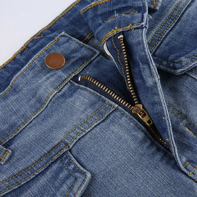 Low Waist Denim Cargo Pencil Mini-Skirt