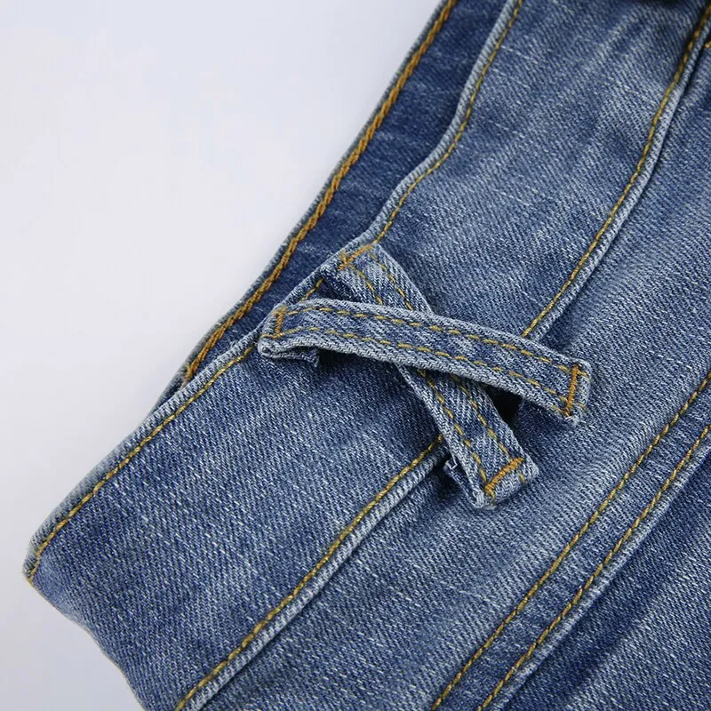 Low Waist Denim Cargo Pencil Mini-Skirt