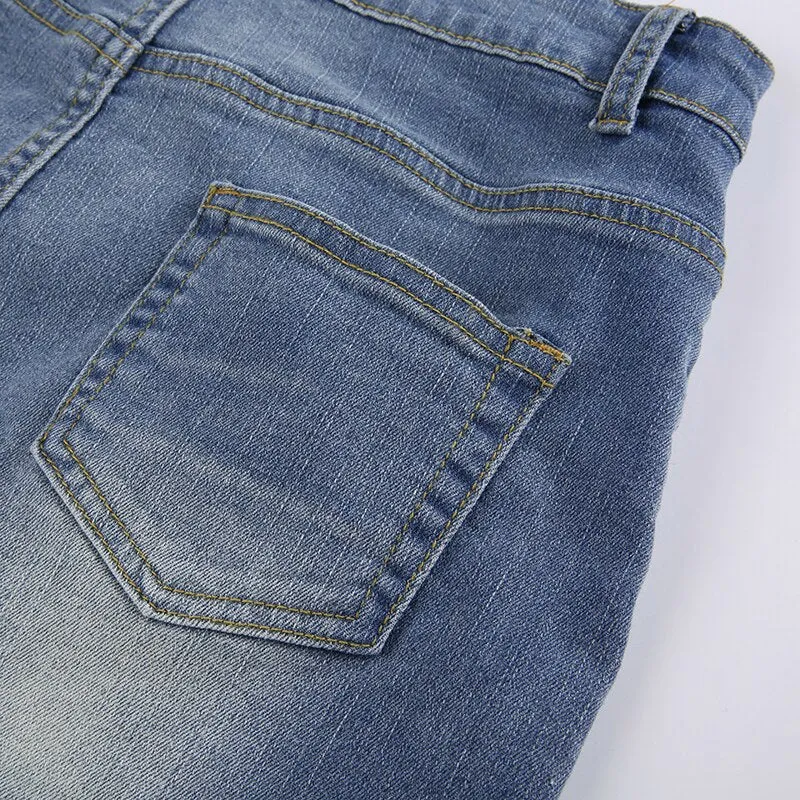 Low Waist Denim Cargo Pencil Mini-Skirt