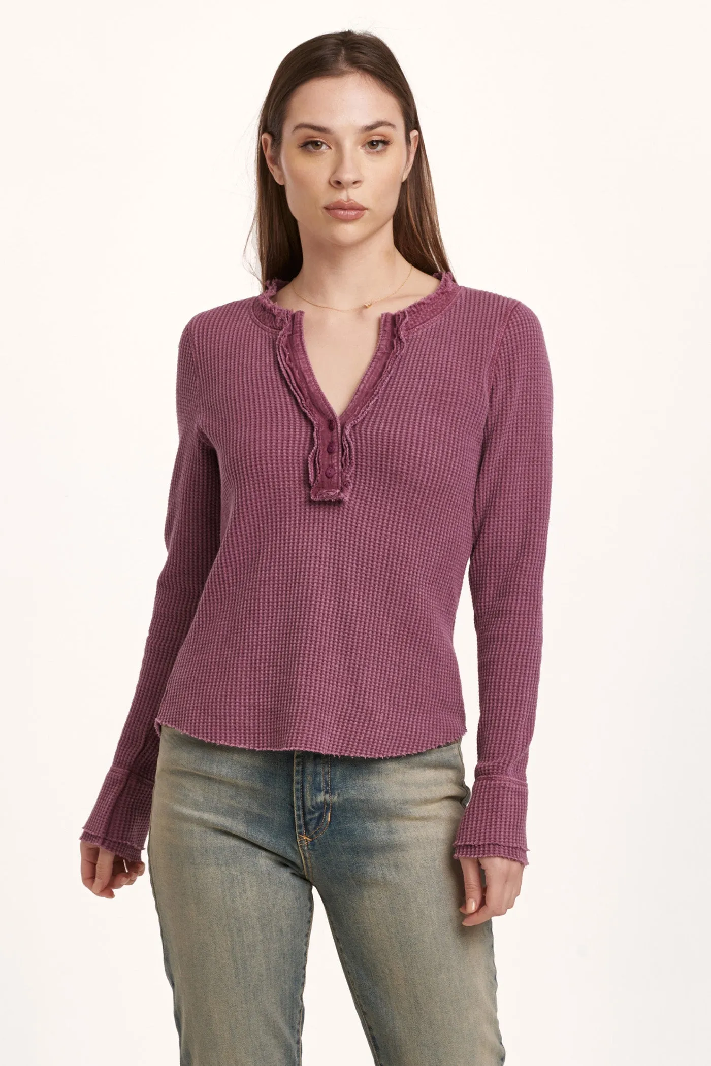 LUNA THERMAL HENLEY TOP PLUM BERRY