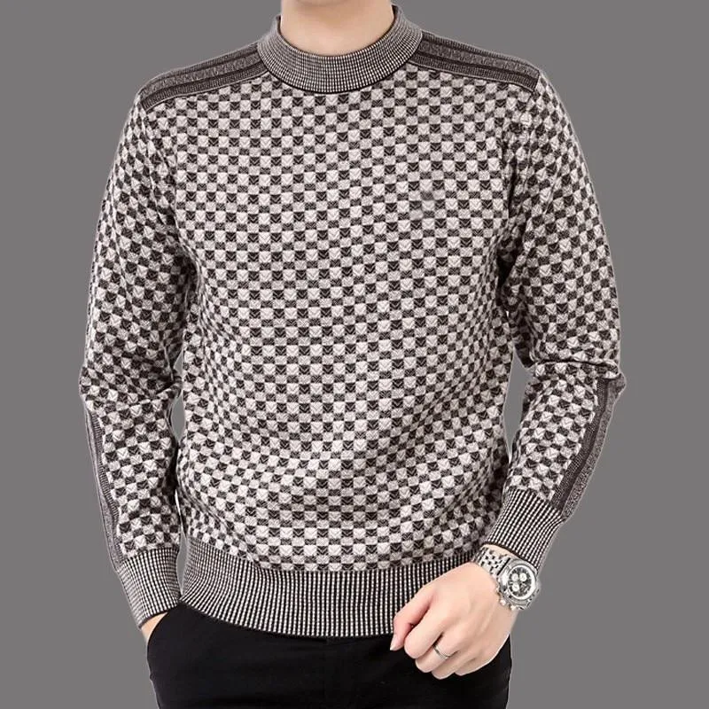 Men's Elegant Checkered Fleece Pullover Sweater | Ideal for Autumn/Winter