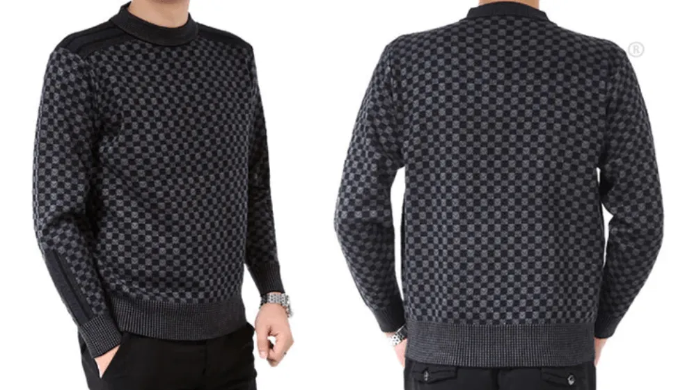 Men's Elegant Checkered Fleece Pullover Sweater | Ideal for Autumn/Winter