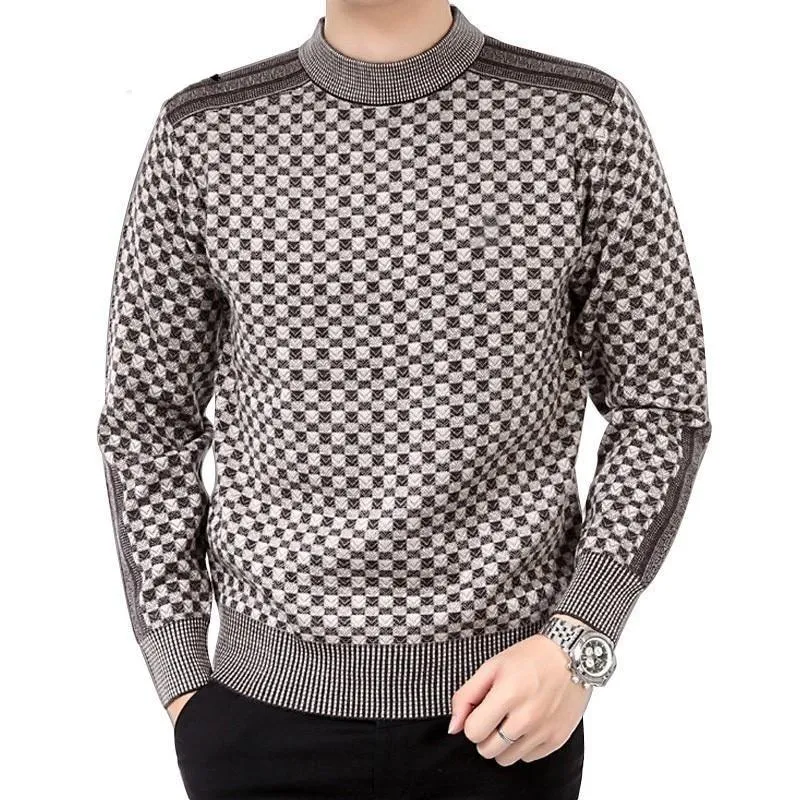 Men's Elegant Checkered Fleece Pullover Sweater | Ideal for Autumn/Winter