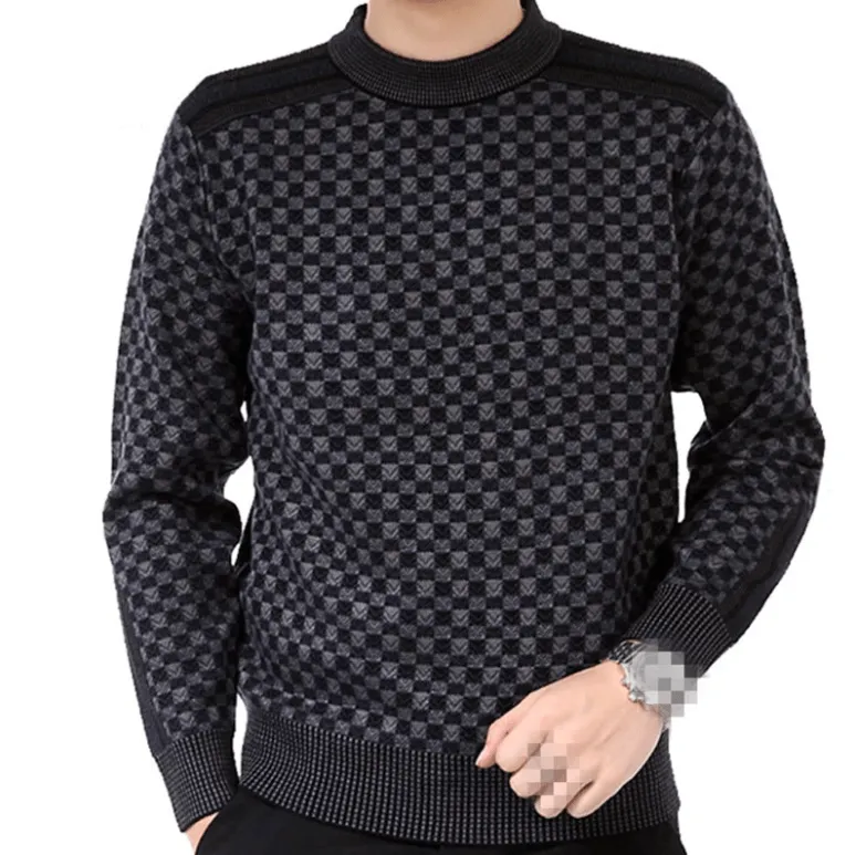 Men's Elegant Checkered Fleece Pullover Sweater | Ideal for Autumn/Winter