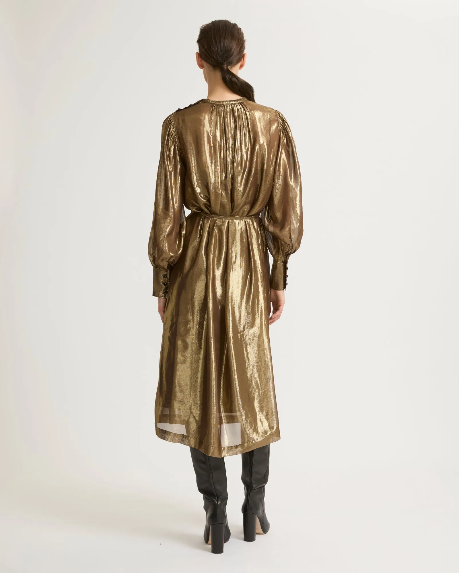 Midi dress in lamé fabric