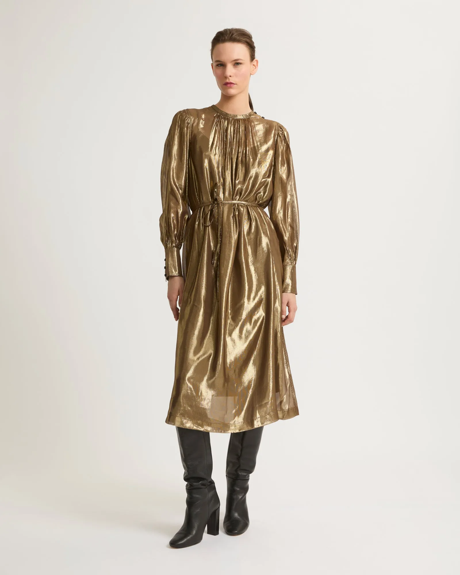 Midi dress in lamé fabric