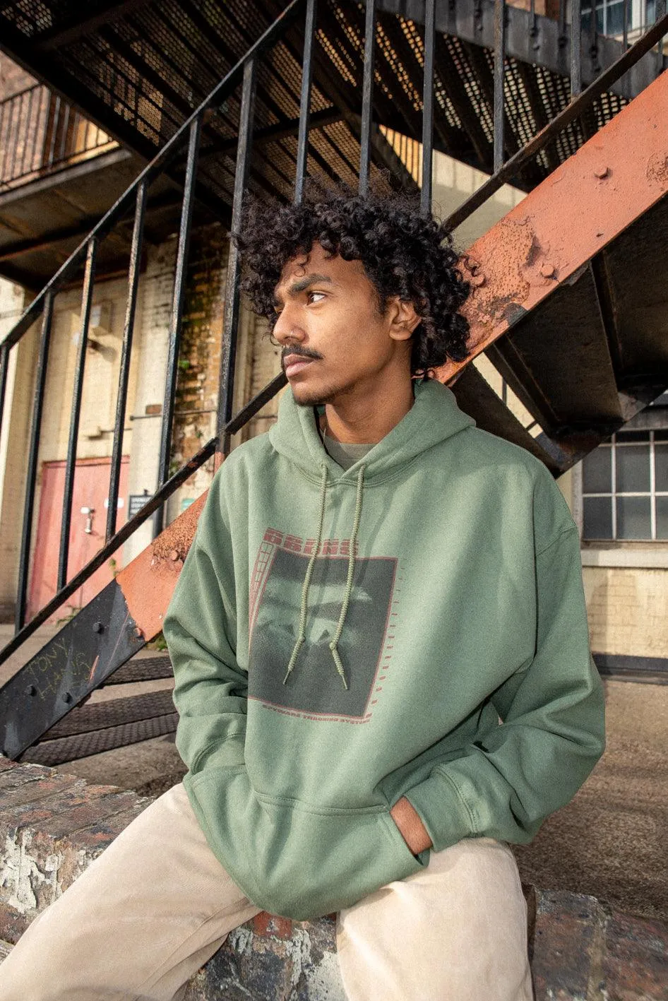 Military Green Hoodie With Spyware Print