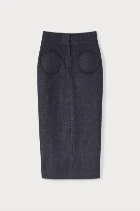 NAVY BLUE Pencil Skirt with Circular Pockets