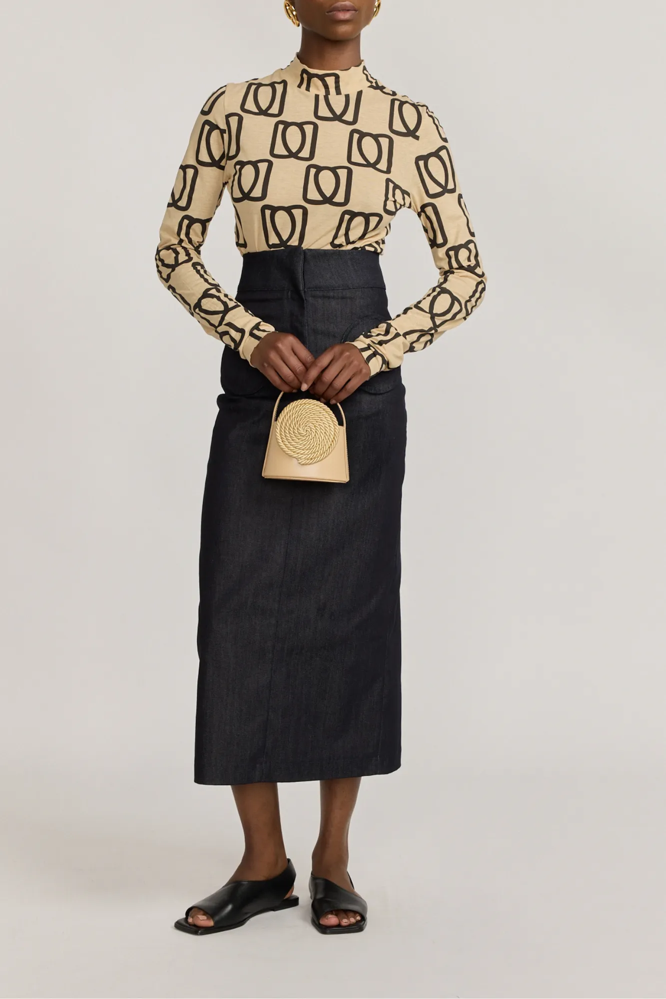 NAVY BLUE Pencil Skirt with Circular Pockets