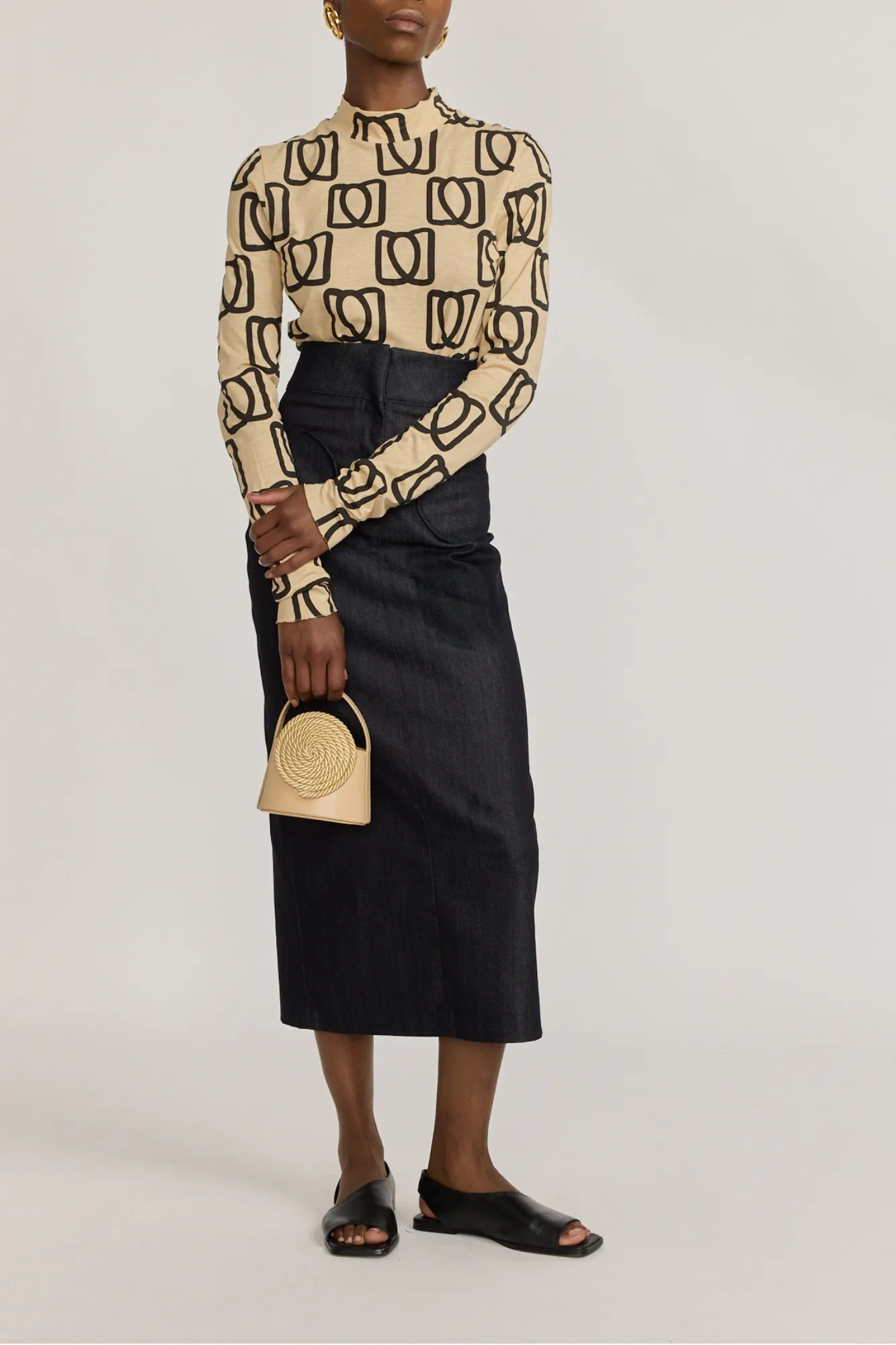NAVY BLUE Pencil Skirt with Circular Pockets