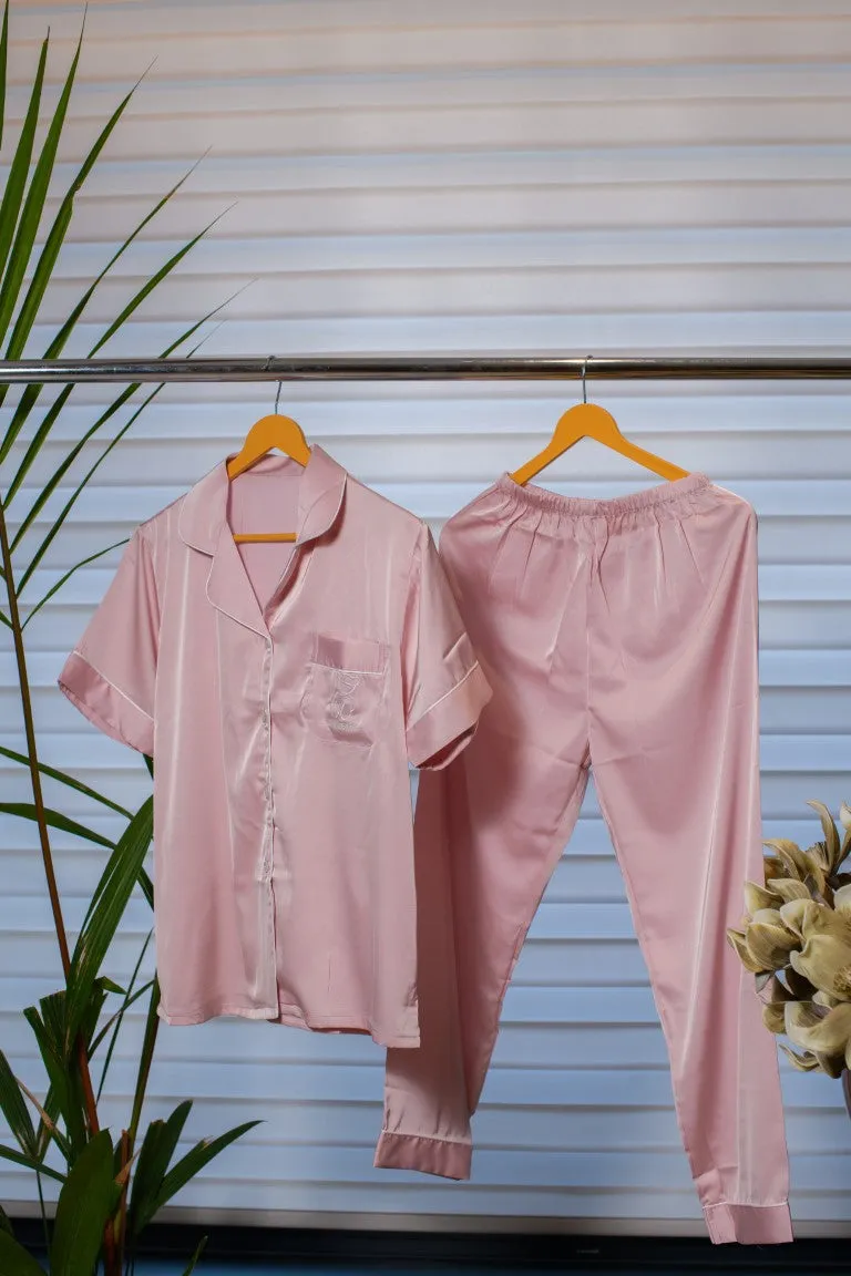 Night Pink Lounge Wear With Playful Pocket Print