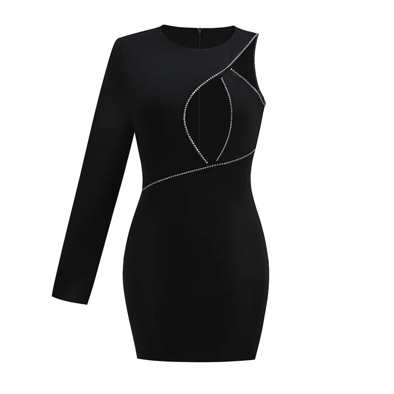 One Shoulder Sleeves Women's Evening Party Dress