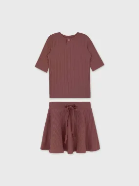 One Snap Henley 3/4 Sleeve Shirt & Skirt-Mauve