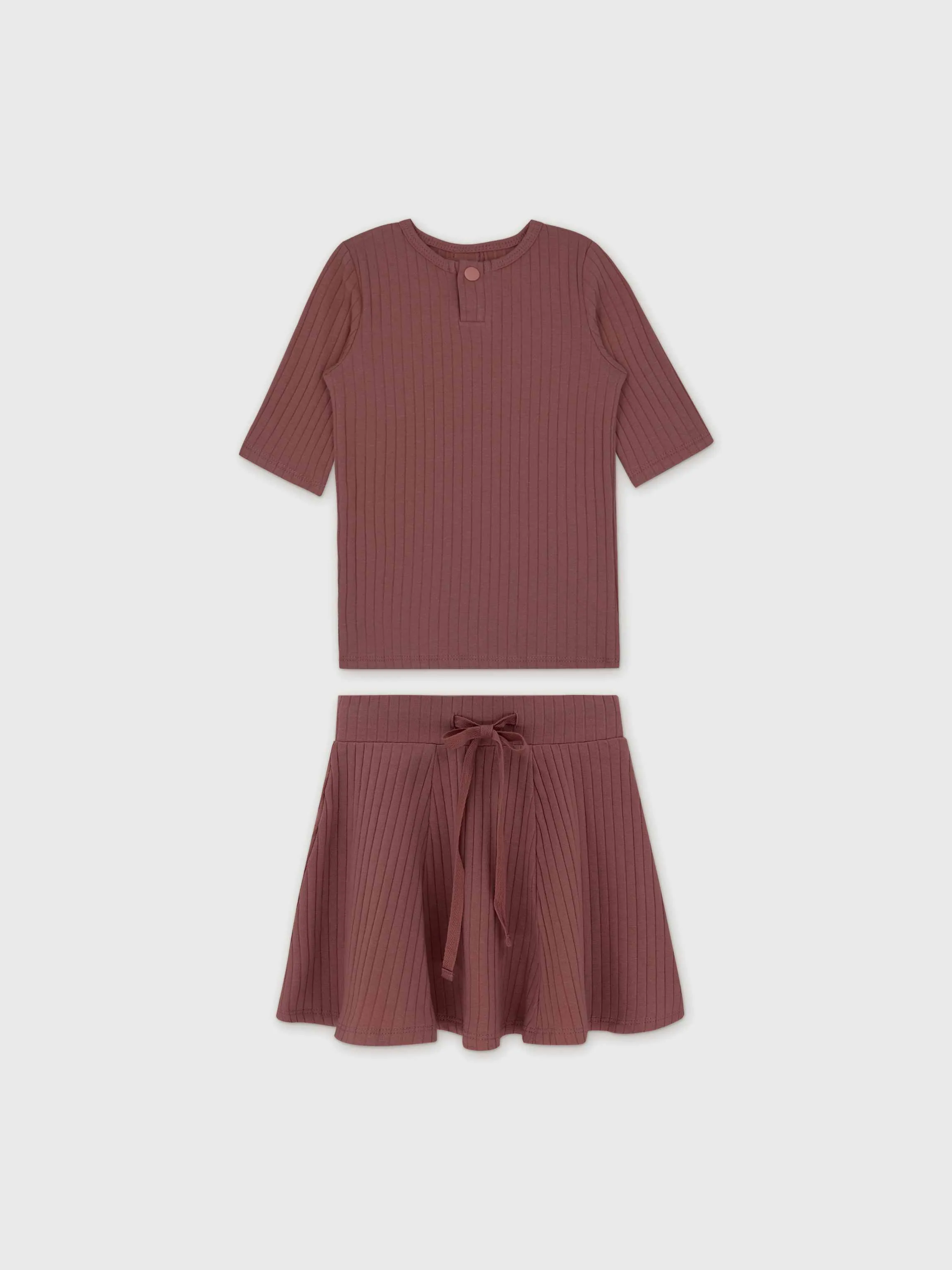 One Snap Henley 3/4 Sleeve Shirt & Skirt-Mauve
