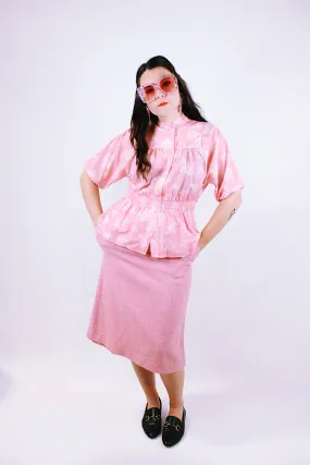 Pink Wool Pencil Skirt