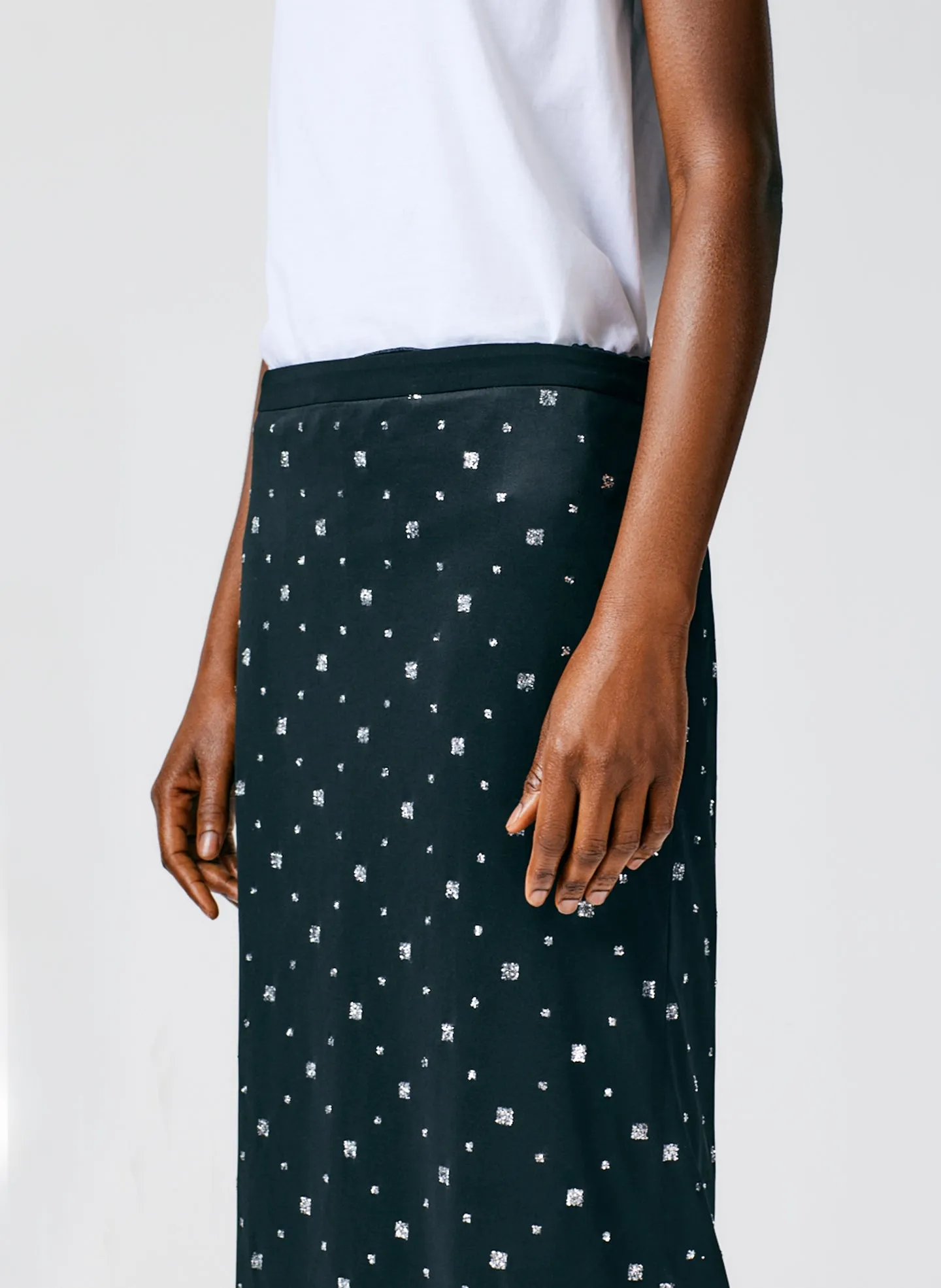 Sheer Metallic Speckle Pencil Skirt