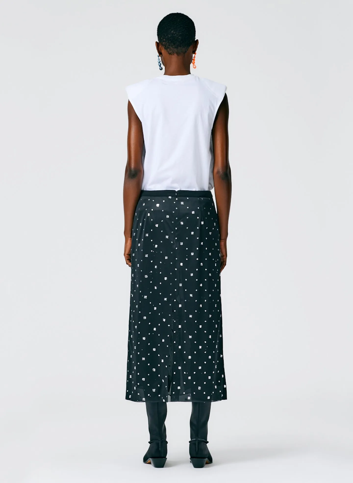 Sheer Metallic Speckle Pencil Skirt