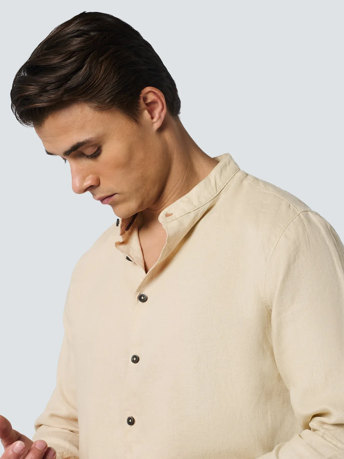 Shirt Granddad Linen Solid | Cement