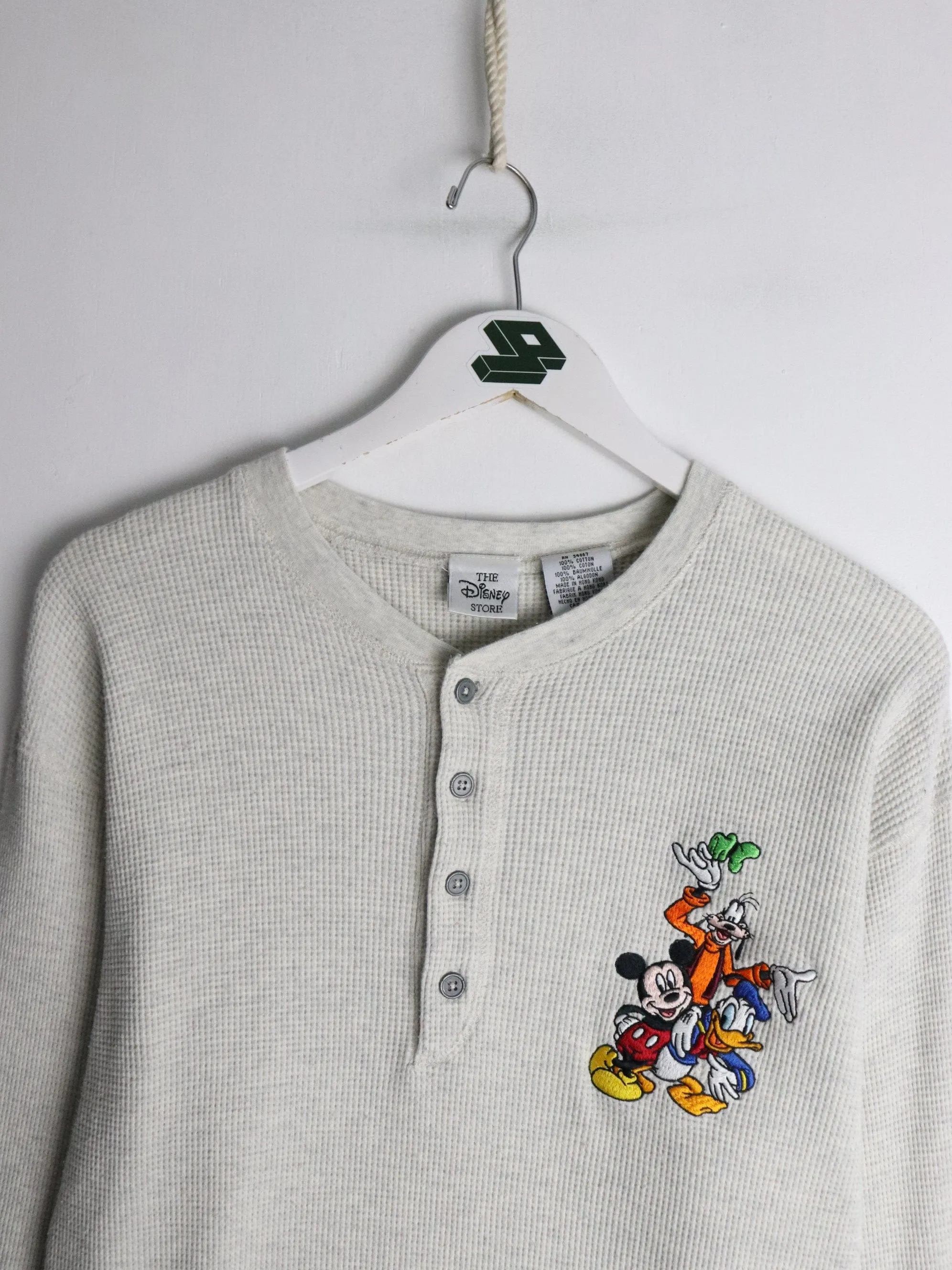 Vintage Disney Shirt Mens Medium Grey Thermal Henley