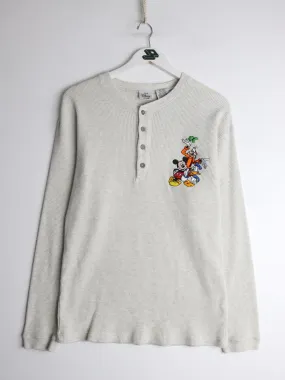 Vintage Disney Shirt Mens Medium Grey Thermal Henley