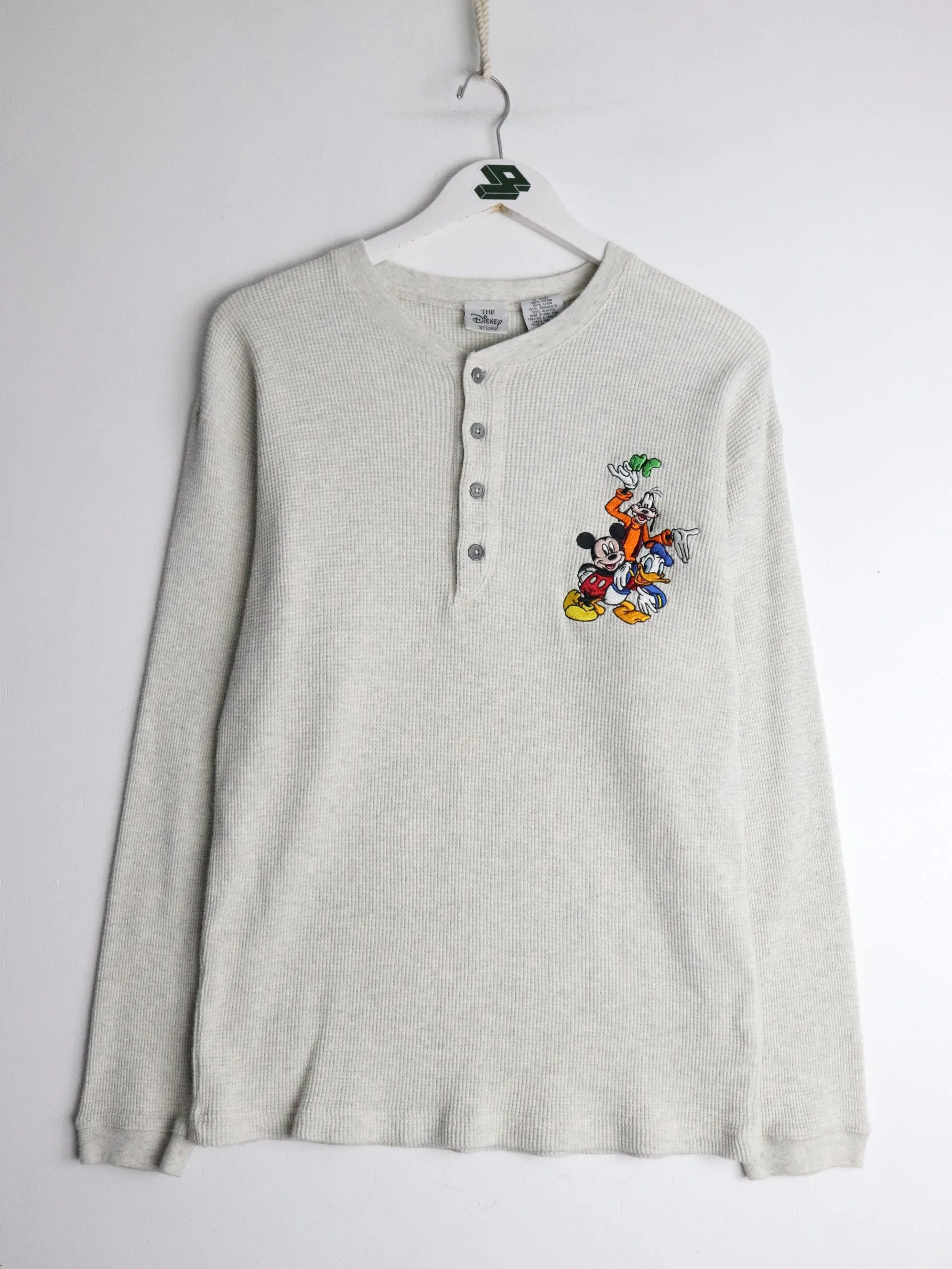 Vintage Disney Shirt Mens Medium Grey Thermal Henley