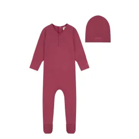 Zeebra Henley Collection Footie With Beanie- Berry